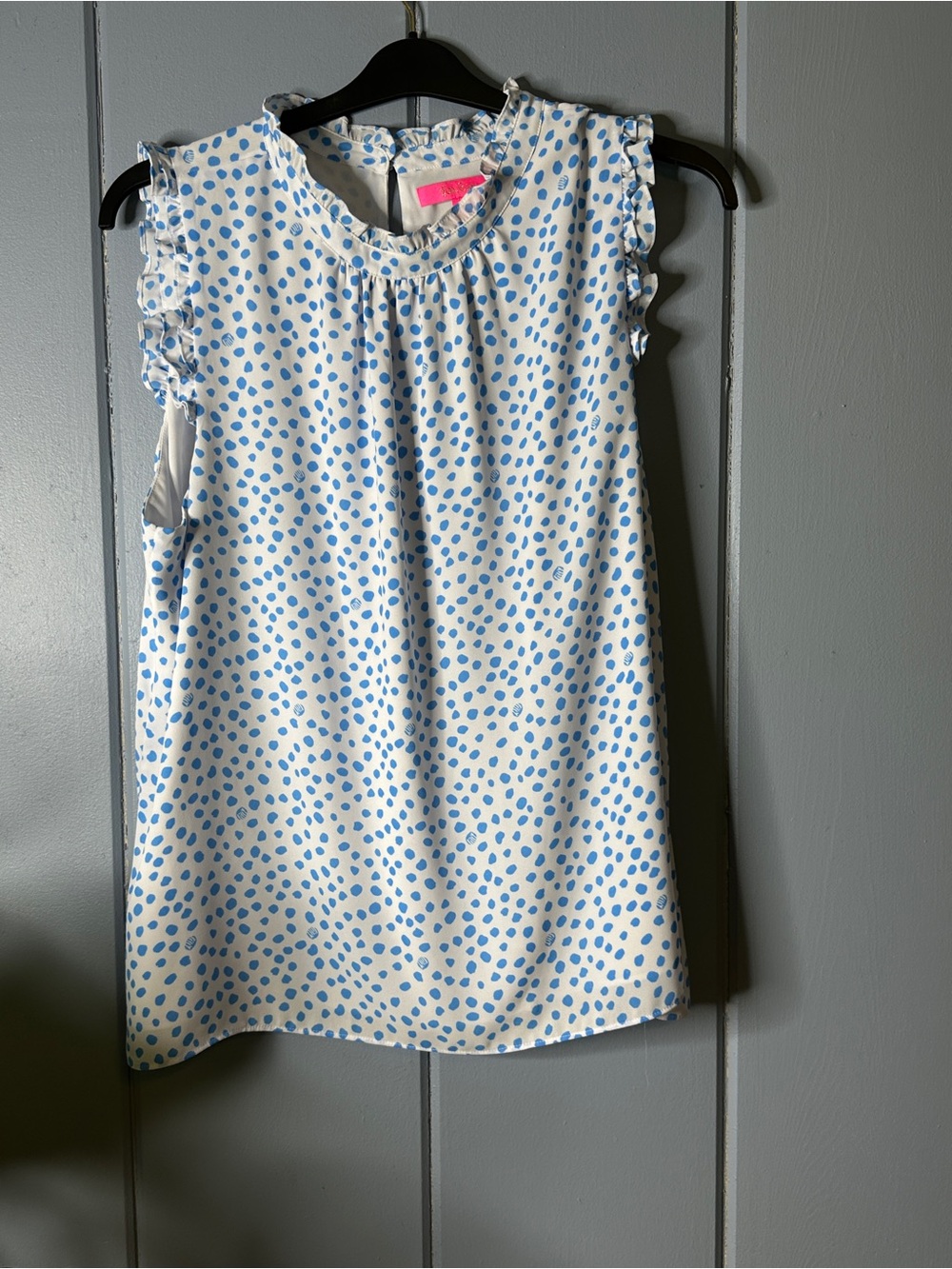 Lily Pulitzer White blouse with Light Blue Spot Print. XL